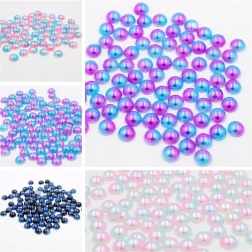 2018 Fashion Size 4mm 300pcs Rainbow Color Half Round ABS Imitation Pearl Bead Flat Back Scrapbook for DIY Craft Decoration