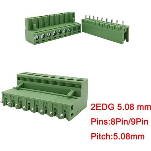 5Pair 2EDG 8 Pin 9 Pin PCB Screw Terminal Block Connector 5.08mm Pitch 8P 9P Straight Needle Pin Male Female Plug Socket Adapter