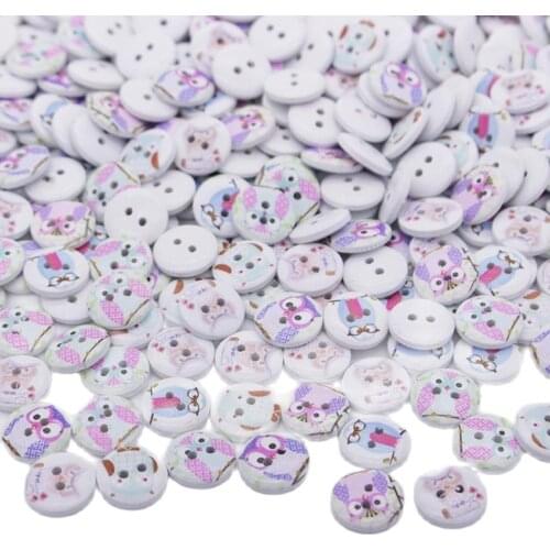80pcs/lot Mix Color Wood Owl Painting Buttons 2 Holes DIY Sewing Scrapbooking Home Accessories Tools