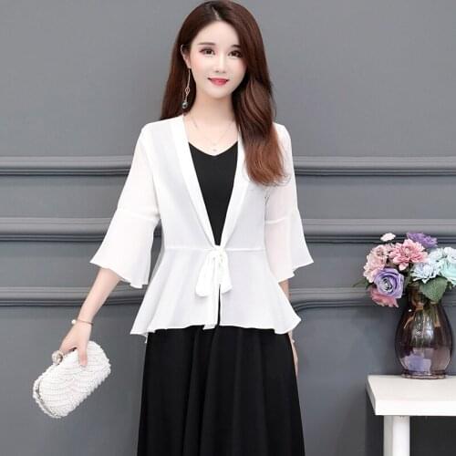 Summer Boho Oversize 5XL Blouse Shawl Collar Flare Half Sleeve Shirts Office Lady Tops Female Slim Waist Tie Pleated Hem Camisa
