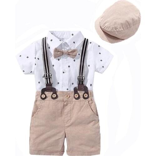 Toddler Newborn Boy Clothing Outfit Suit Baby Party Short Bowknot Hat Suit Birthday Dress Infant Boy Kids 3 6 9 12 18 24M