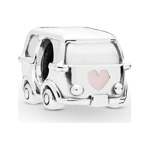 European Luxurious Vintage Enamel Silver Color Car Heart Beads Fit Original Pandora Charms Bracelets for Women DIY Jewelry