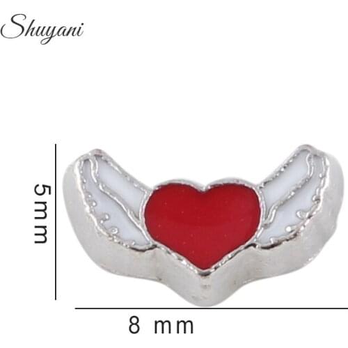 F163 Red Colors Heart Wing Love Charms For Floating Glass Locket Charms 5*8mm