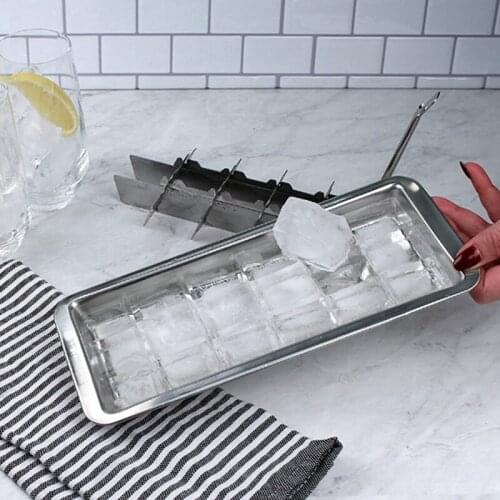 Lever-Style Ice Tray 2 In 1 Stainless Steel Ice Making Mold And Ice Cracker Easy-Release Square Shape Cube Trays Molds