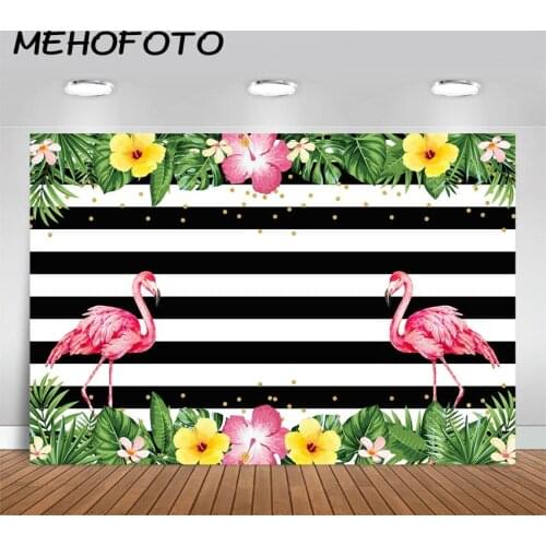MEHOFOTO Flamingo Backdrop Tropical Flower Stripes Flamingo Photo Background Summer Birthday Party Photography Backdrops