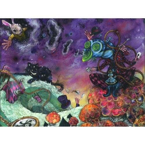 Alice In Wonderland Tapestry Black Ink Surreal Art