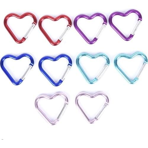 10pcs Heart-shaped Carabiner Outdoor Camping Keychain Snap Clip Hook Bottle Buckle Carabiner Accessories Aluminum Alloy