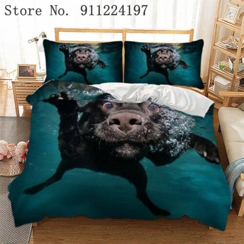 New Design 3d Bedding Set Soft Microfiber Duvet Cover Home Textile For Kids Adult Swimming dog Duvet Cover Queen King Size