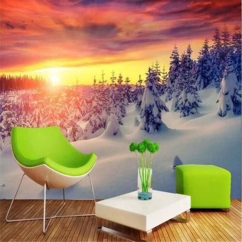 Beautiful winter sunshine snow background wall specializing in the production of wallpaper murals custom home wall