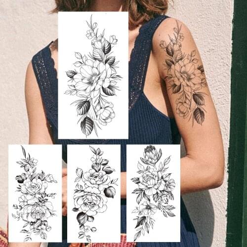 Creative Large Sunflower Temporary Tattoo For Women Sexy Daisy Fake Tattoos Sticker 3D Camellia Leaf Tatoos Sheets Body Art Arm