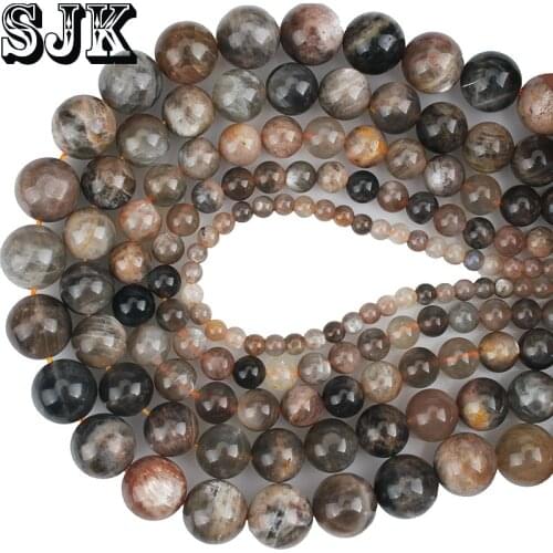 Natural Black Moonstone Gem Stone Sunstone Round Loose Beads Beads 4 6 8 10 12mm For Bracelets Necklace Jewelry Making