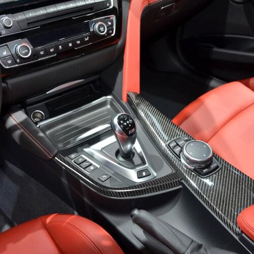 Real Carbon Fiber LHD Car Gear Shift L Shape Strips Trim Car Styling Accessories For BMW M3 M4 F80 F82 F83 2014-2018