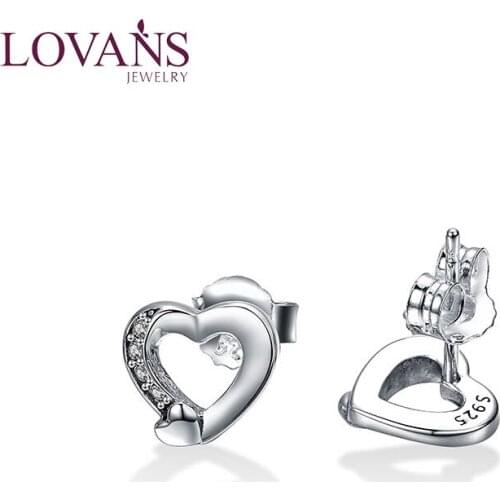 LOVANS Love Heart Shape Earrings 925 Silver Women Stud Earrings High Polished Jewelry Birthday Gifts For Friends