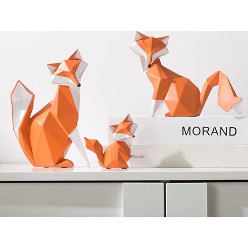 Creative Geometric Stereo orange Fox miniature figurines Resin Animal Ornament tabletop Crafts Home Decoration Accessories