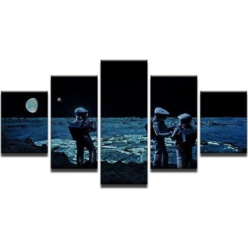 Canvas Modular Poster 5 Panel Space Astronaut On The Moon Print Pictures Wall Art Painting Fashion For Living Room Decoration