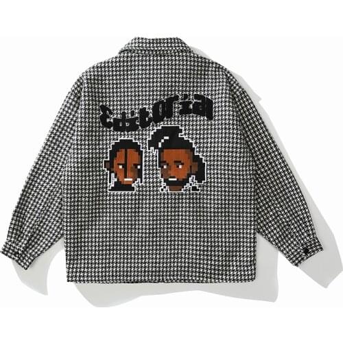 Plaid Letter Embrodiery Lapel Mens Jackets Oversize Hip Hop Casual Windbreaker Autumn Coat Loose Vibe Patchwork Couple Clothes
