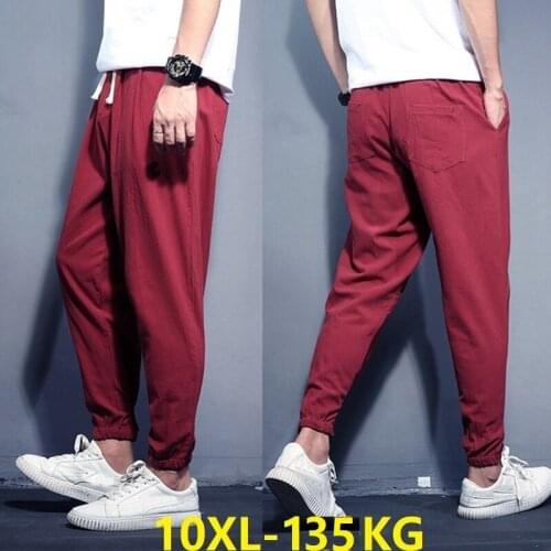 Summer Men pencil pants japan style Harlan pants plus size big 8XL 9XL 10XL mens pants green red dark blue elasticity pants thin