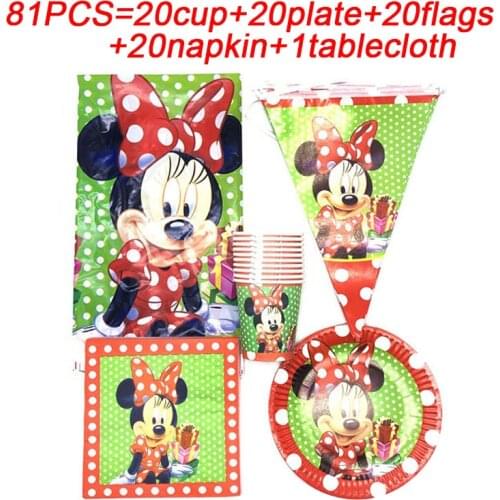 Minnie Mouse Birthday Party Supplies Decorations Set Disposable Cups Plates Tablecloth Tableware Minnie Theme Birthday Banners