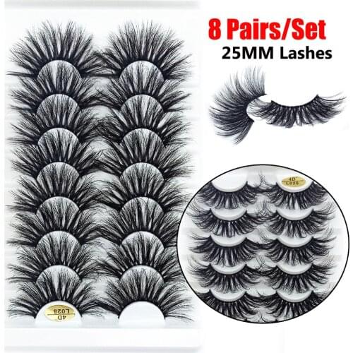 False Eyelashes 8Pairs 25MM 4DMink Eye Lash Natural Wispies Fluffy Full Volume Lashes Handmade Cruelty-free Eyelashes Extension