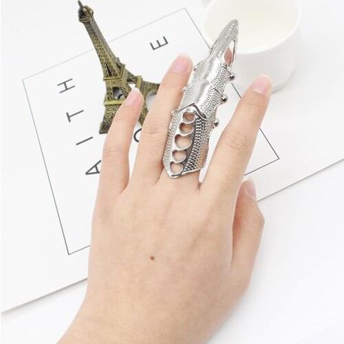 NEW Cool Boys Punk Gothic Rock Scroll Joint Armor Knuckle Metal Full Finger Ring Gold Cospaly DIY Ring Halloween decoration