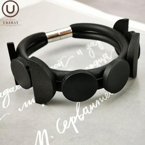 UKEBAY New Wood Bracelets For Women Handmade Jewelry Bracelet Black Bangles Wooden Jewellery Rubber Charm Bangles Birthday Gift