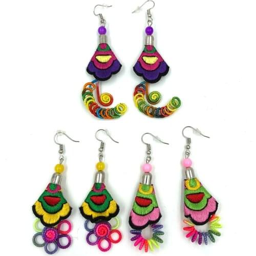 New handmade Ethnic jewelry vintage dangle moon flower charm earrings tassel Pendant earrings for women gift