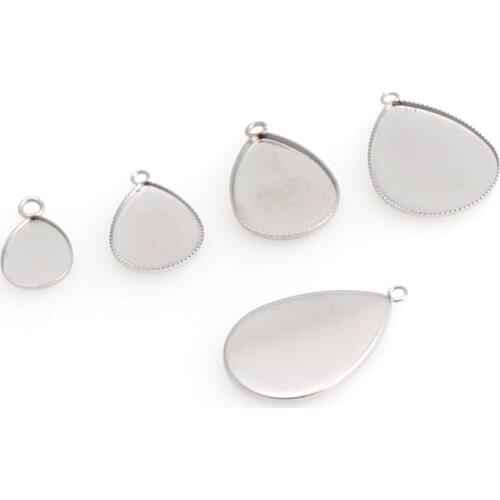 10Pcs 4size Drop Shape Stainless Steel Necklace Pendant Setting Cabochon Cameo Base Tray Bezel Blank Jewelry Making Findings