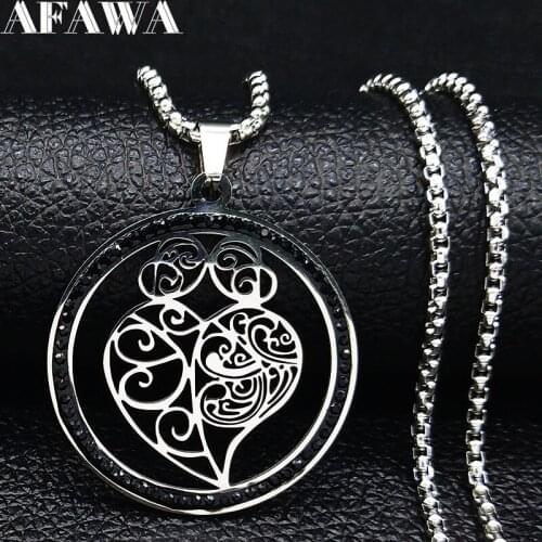 Heart Black Color Crystal Stainless Steel Chain Necklace Silver Color Necklaces Pendants Women Jewelry colar feminino N73S02