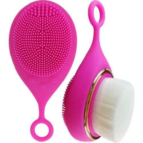 Portable double silicone scrub face cleansing instrument super soft brush head USB charging wash a face to face massage D158