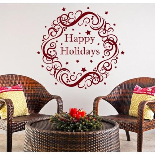 Christmas Wall Decals Wreath Holiday Decoration Home Door Window Art Decor Wall Stickers for Living Room Vinyl Poster TA81