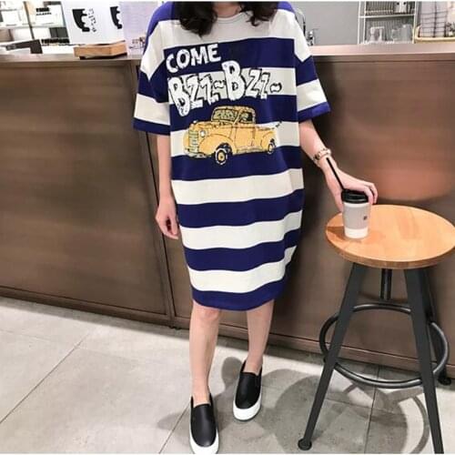 2017 Moms Clothes Summer shirts Pregnant Clothes Strip Tops O-neck Mid-Calf Casual Plus Size Maternity Dresses 9107