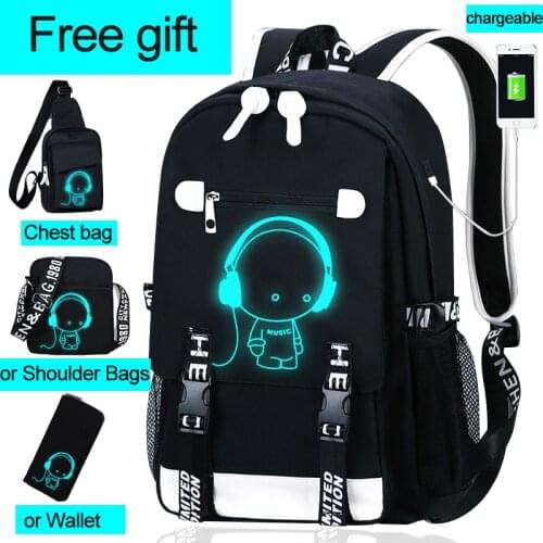 Luminous School Backpack For Teenager Boy Girl School Bags USB Charging Anti-theft Bagpack Childrens Backpack Kids Schoolbag