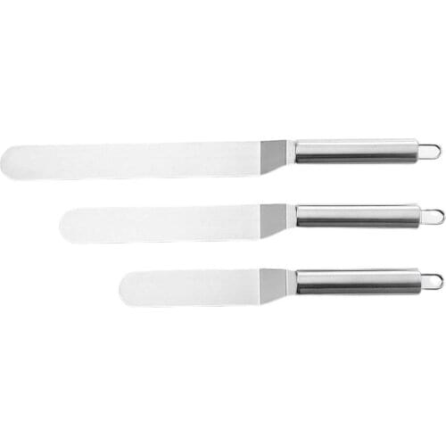 Icing Spatula Scraper Three-piece Suit Butter Stainless Steel Curved/Straight Smooth Cream Bread Tools