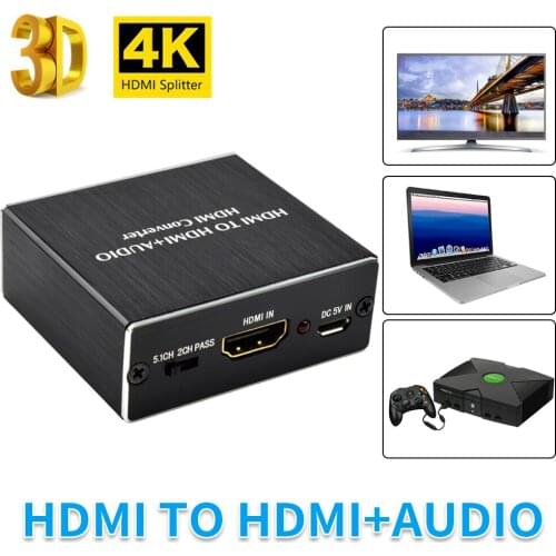 HDMI-compatible Audio Splitter Adapter 4K Extractor Converter Optical Digital Fiber Signal Audio Power Amplifier Converter