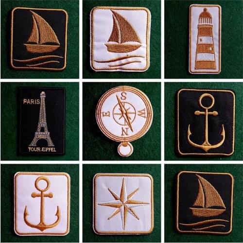 Prajna Vintage Ship Anchor Clothing Patch Applique Military Patch Steering Wheel Badge Iron On Patches For Clothing Decor Fabric
