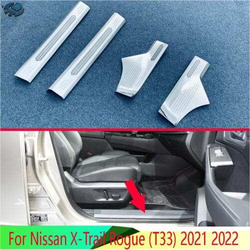 For Nissan X-Trail Rogue (T33) 2021 2022 Stainless Steel Inner Inside Door Sill Panel Scuff Plate Kick Step Trim Cover Protector