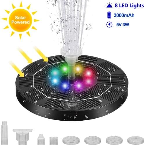 Water Pump Fountain 5V 3W Solar Fountain Floating Solar Fountain Garden Water Fountain Pool Pond Decor Gradient Light-emitting