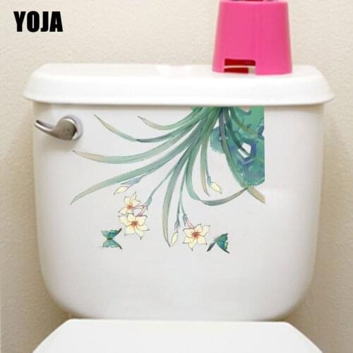 YOJA 23.4X17.9CM Modern Art Wall Sticker Toilet Decal Home Room Decor Butterflies In Flowers And Grasses T3-1253