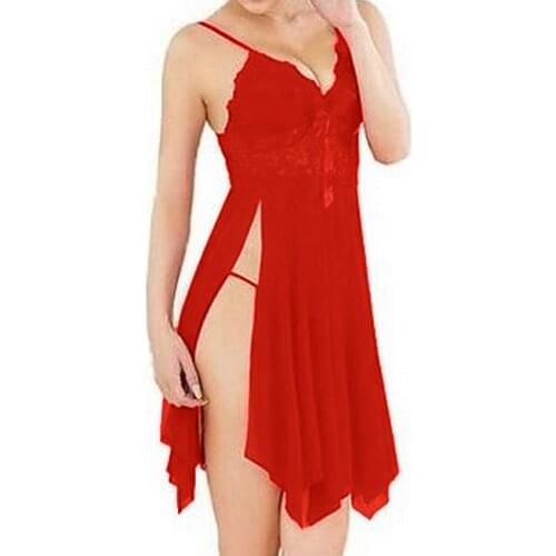 Women Evening Nightgown Nightie Sleepwear Lingerie Red Sexy Long Dressing Night Gown Transparent Dress
