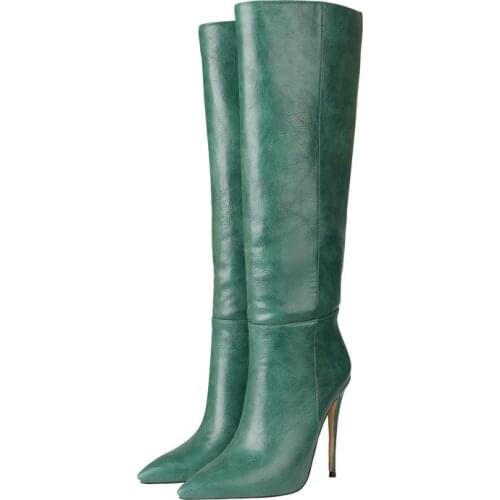 2021 Ladies PU Knight Boots Fashion Simple Spring Autumn Slip On Loose Knee High Boots Stiletto Winter Large Size Womens Shoes