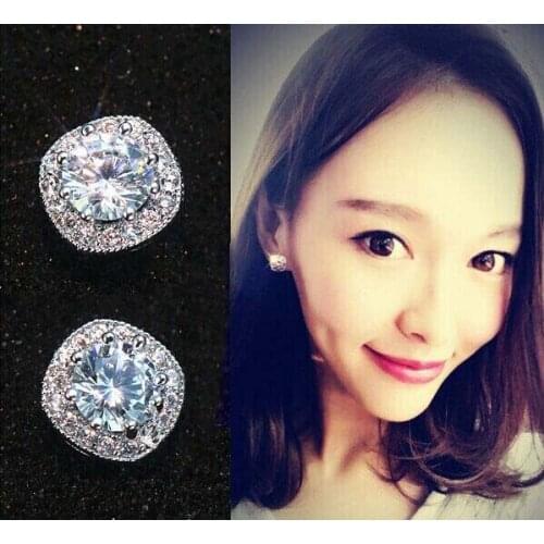 Female earrings hypoallergenic wild influx of people Micro Pave earrings rhodium zirconia jewelry