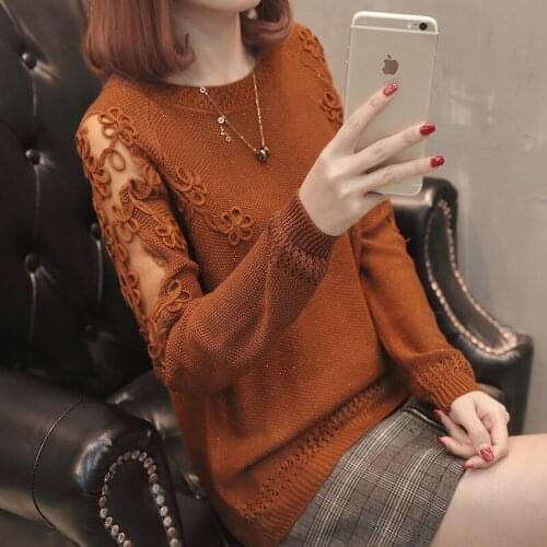 Summer Thin Hollow Out Lace Knit Sweater Women Long sleeve Jumpers Ladies Loose Casual Korean 6 Color Pullover Female Knitwear