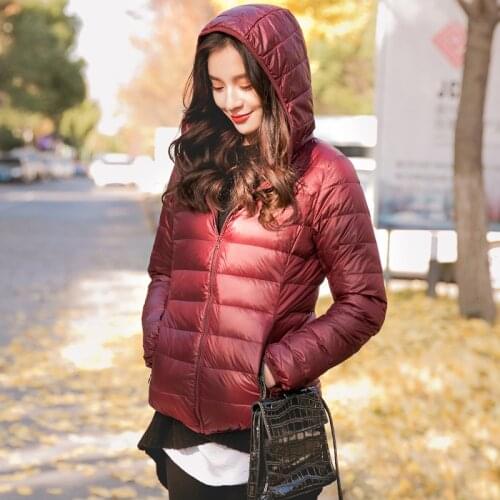 Winter Women Ultralight Thin Down Jacket White Duck Down Hooded Jackets Long Sleeve Warm Coat Parka Female Portable Outwear 2020