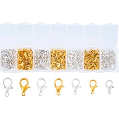 1 Box 140PCS Silver Color Golden Color Zinc Alloy Lobster Claw Clasps, 10~16x6~8mm, Hole: 1.5~2mm; about 20pcs/compartment