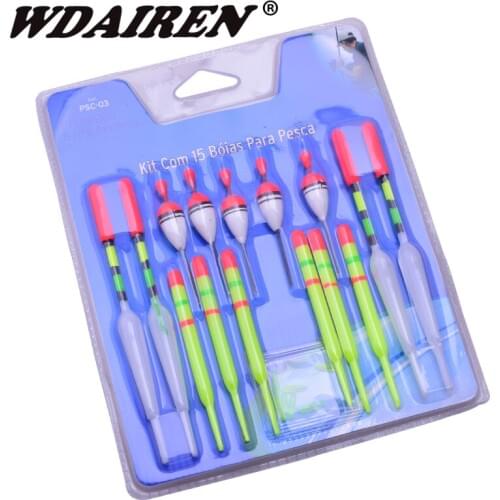 1 set (15Pcs) Vertical Buoy Sea Fishing Floats Assorted Size for Most Type of Angling with Attachment Rubbers Fishing Lures
