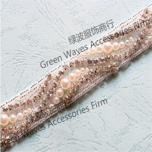 1Yard Crystal Clear Rhinestone Pearl Applique Trim Bridal Costume Trim Wedding Bridal Accessories Hot-fix Trimmings 2.8cm