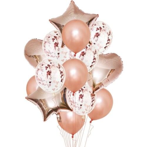 14Pcs Metallic Balloons Heart Star Gold Confetti Balloon Birthday Party Decoration Kids Adult Air Balls globos Wedding Decor