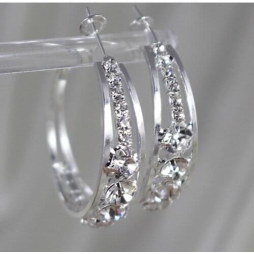2021 New 3 Styles Trendy Round White Zircon Hoop Earrings For Women Gold/Black/Silver Color Female Jewelry Wedding Party Gifts