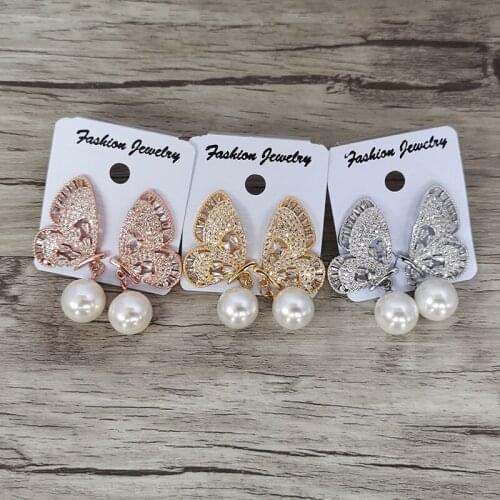 4Pairs Fashion micro pave Crystal CZ butterfly insect charm dangle earrings for women jewelry Xmas gift ER1125