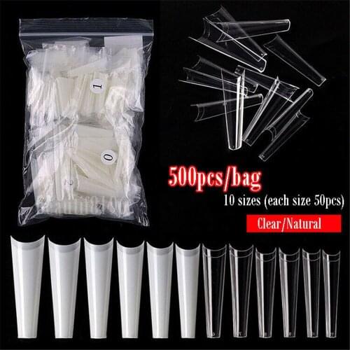504PCS Sculpted Nail Fake Finger Polish Extension Tips Quick Building Mold False Clear/white False Coffin Nails Art Manicure